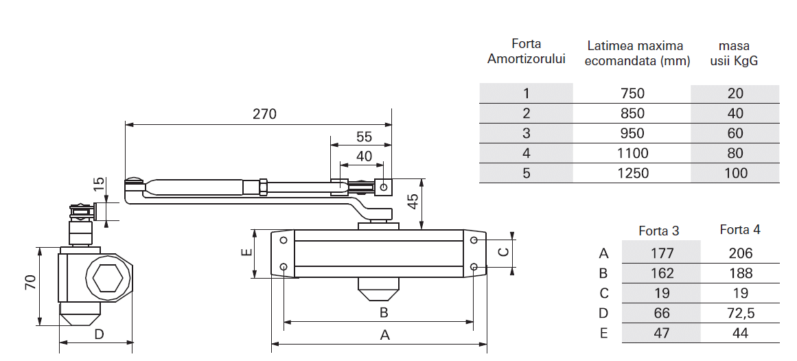 Amortizor Usa 60 kg Hidraulic Reversibil Argintiu Thirard - imagine 3